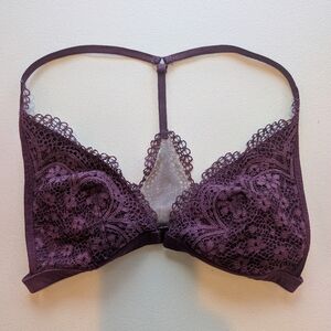 Purple Lace Women’s Racer Back Front Hook Bra With Pads